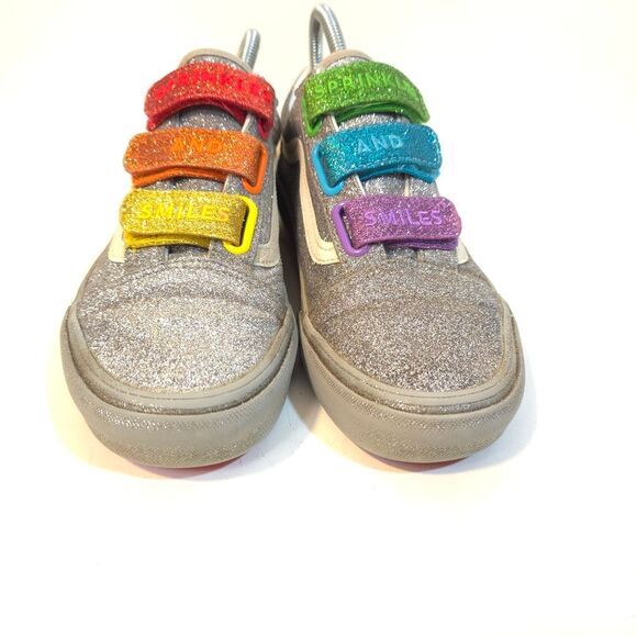 VANS x FLOUR SHOP Sprinkles & Smiles Old Skool V Silver Rainbow Glitter PRIDE Sn - Picture 2 of 12